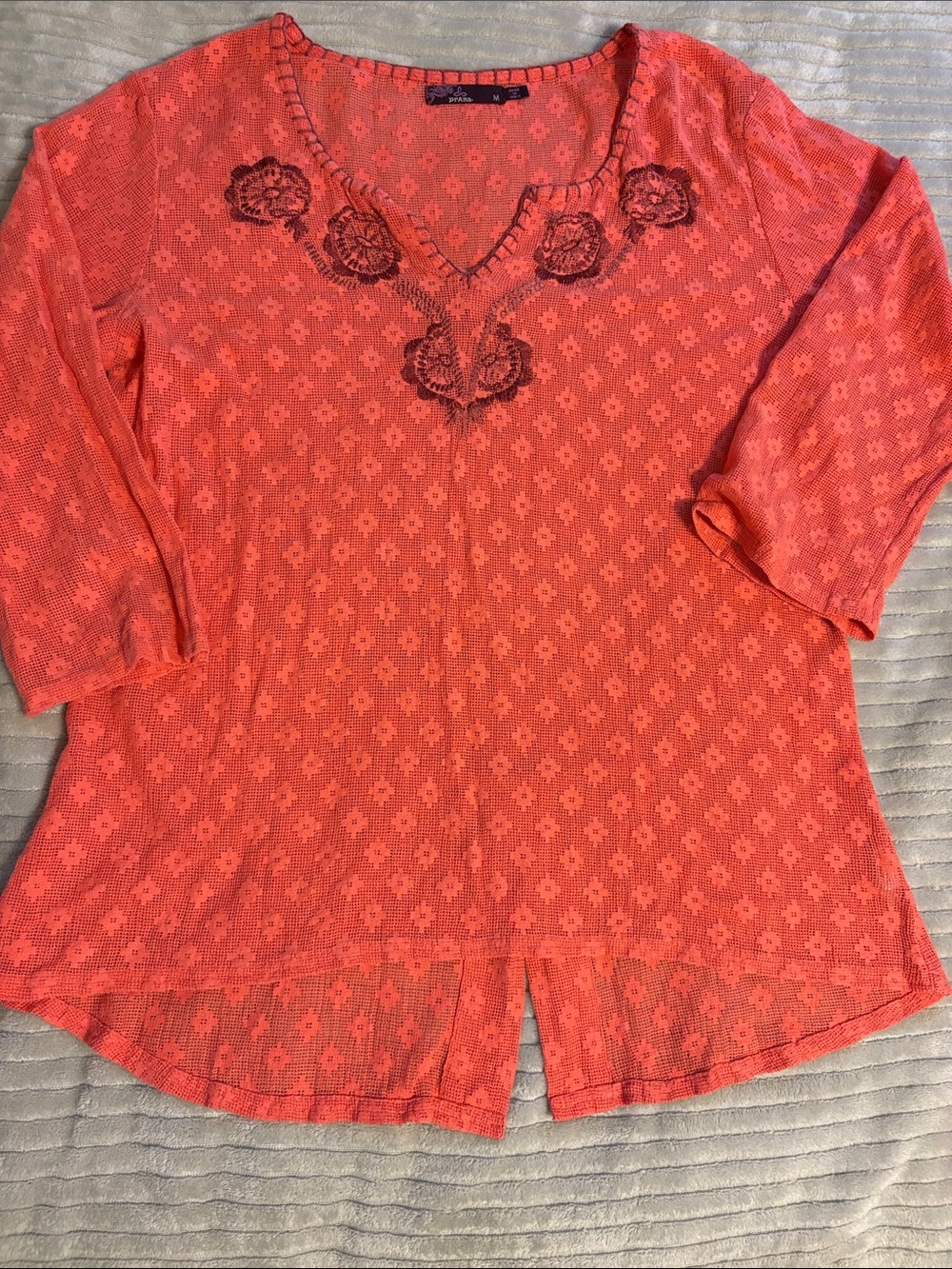 Prana Orange Embroidered V-Neck Tunic